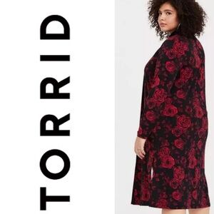 TORRID Women’s Cardigan Open Front Longline Sweater Red Floral Size 00 Medium
